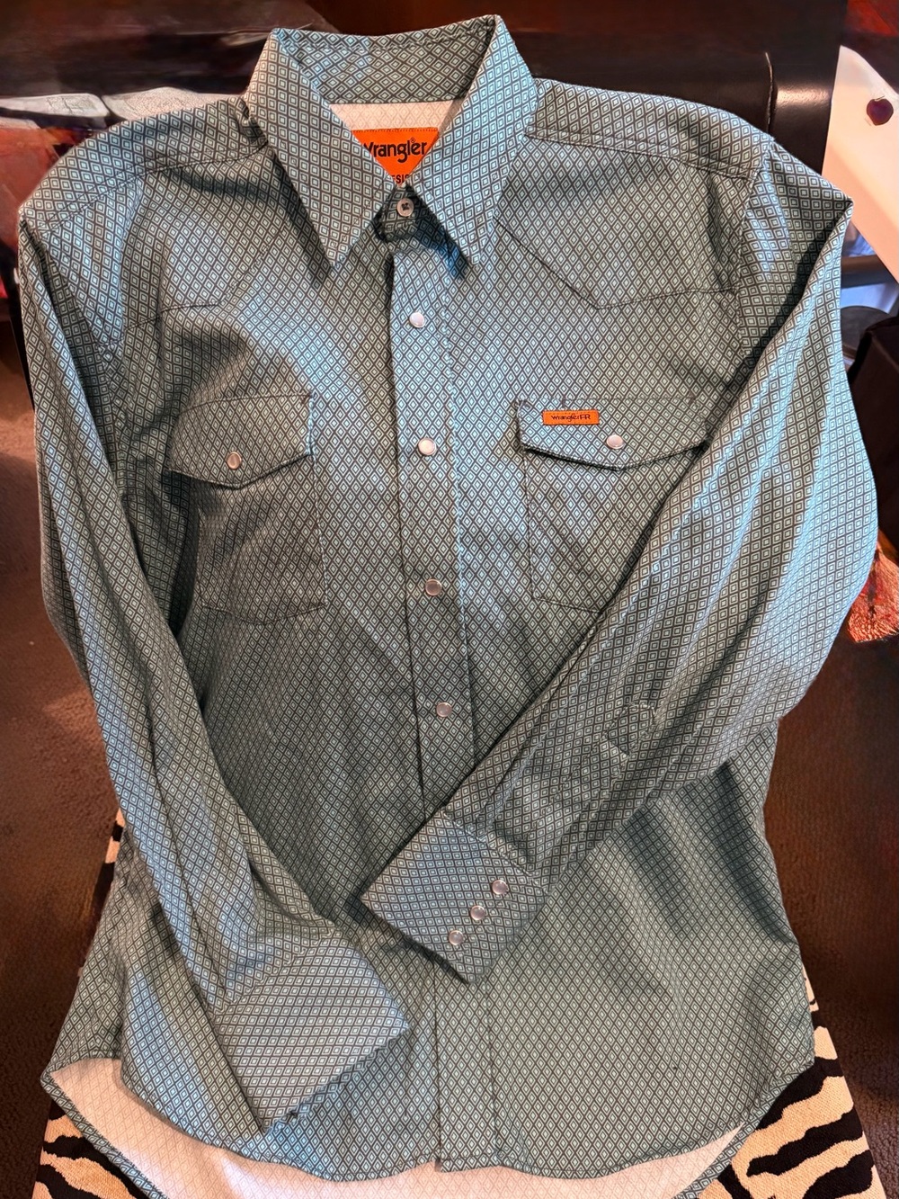 Wrangler FR Teal Patterned Western Snap-Front Shirt